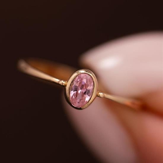 Pembe Taşlı 14 Ayar Altın Yüzük