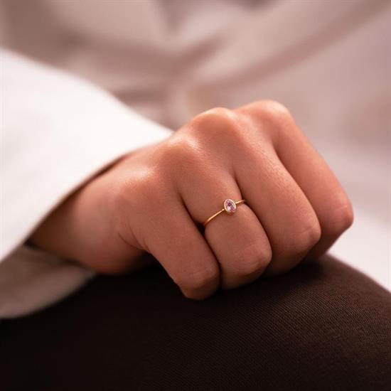 Pembe Taşlı 14 Ayar Altın Yüzük