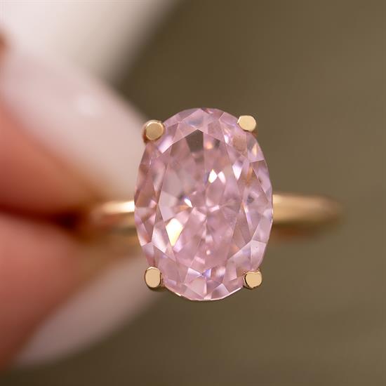 Pembe Taşlı Oval Tasarım 14 Ayar Yüzük