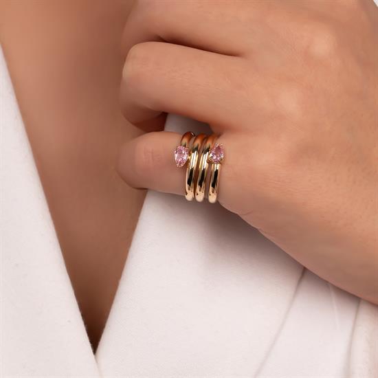 Pembe Taşlı Yılan Motifli 14 Ayar Altın Yüzük