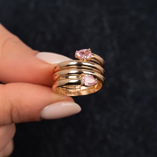 Pembe Taşlı Yılan Motifli 14 Ayar Altın Yüzük