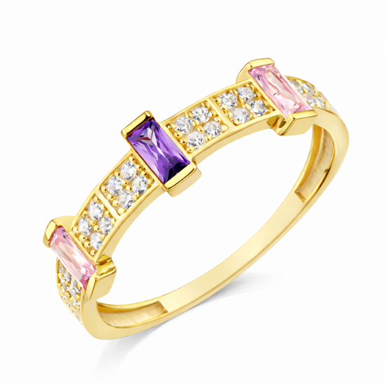 Pembe ve Mor Taşlı 14 Ayar Altın Yüzük