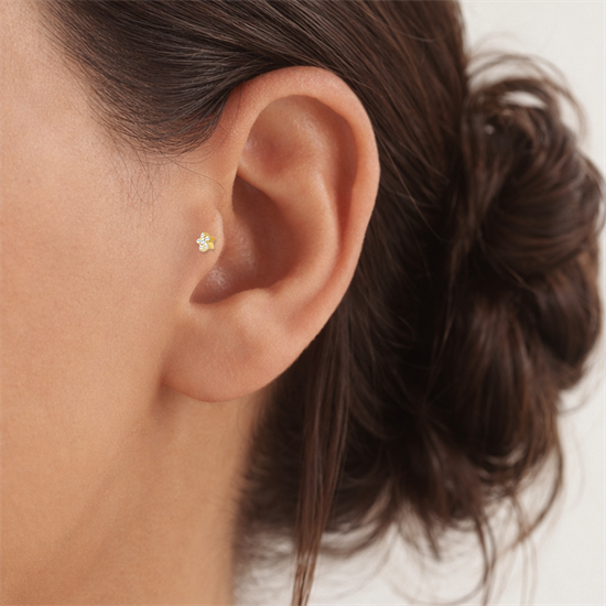 Piercing Çiçek Taşlı 14 Ayar Altın
