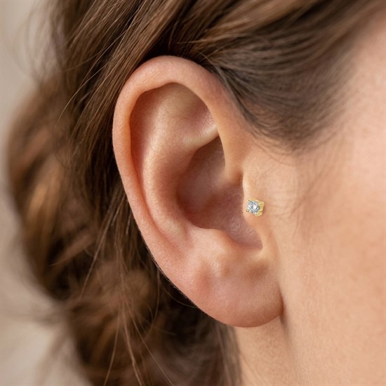 Piercing Tek Taşlı 14 Ayar Altın