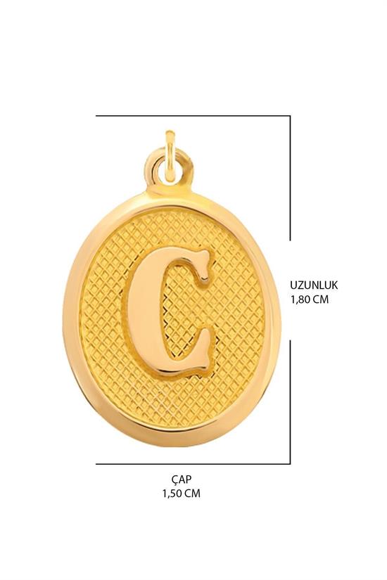 Pres C Harfi Kolye Ucu 14 Ayar Altın