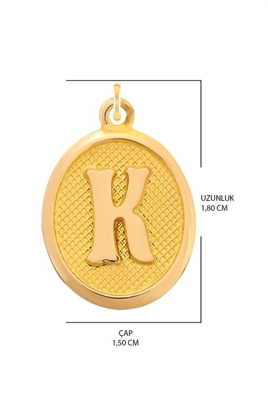 Pres K Harfi Kolye Ucu 14 Ayar Altın