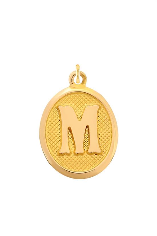 Pres M Harfi Kolye Ucu 14 Ayar Altın