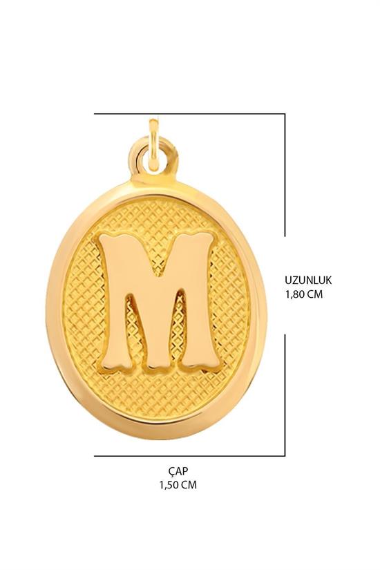 Pres M Harfi Kolye Ucu 14 Ayar Altın