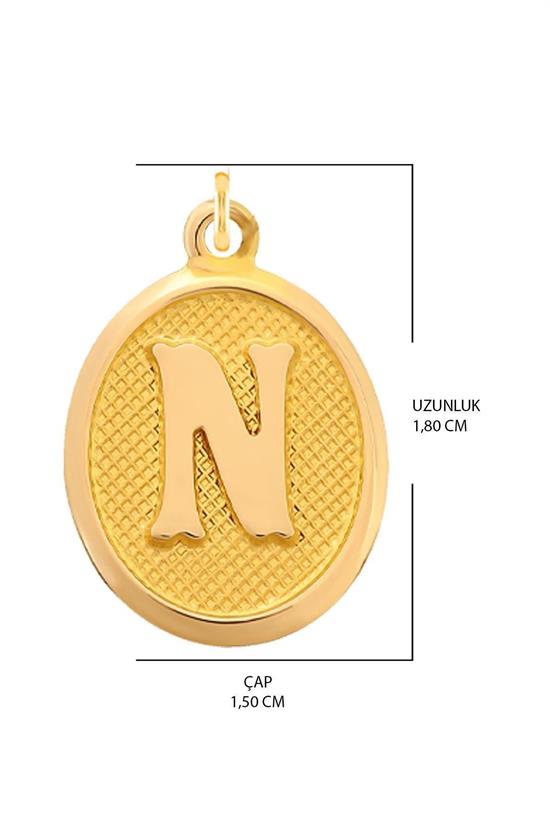 Pres N Harfi Kolye Ucu 14 Ayar Altın