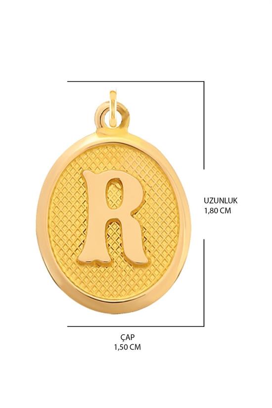 Pres R Harfi Kolye Ucu 14 Ayar Altın