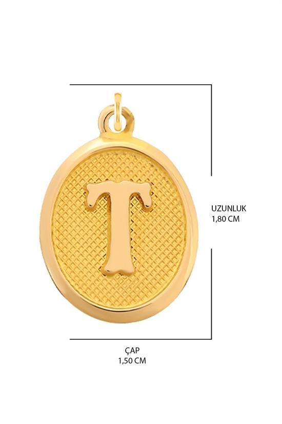 Pres T Harfi Kolye Ucu 14 Ayar Altın