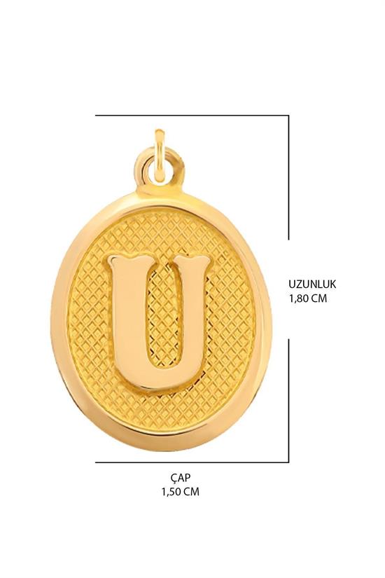 Pres U Harfi Kolye Ucu 14 Ayar Altın