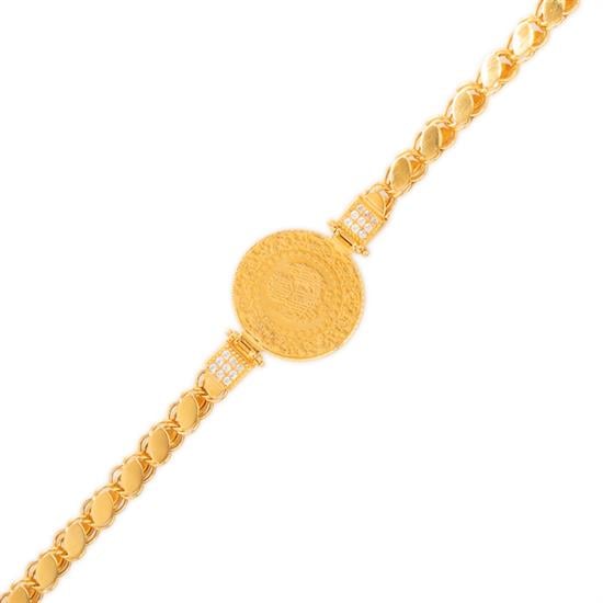 Pullu Taşlı Çeyrekli Bileklik 14 Ayar Altın