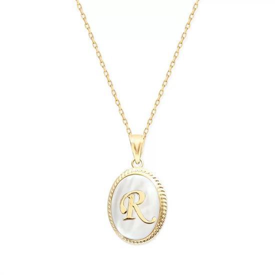 R Harfi Sedefli 14 Ayar Altın Kolye Ucu