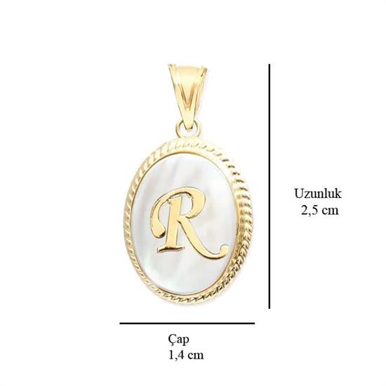 R Harfi Sedefli 14 Ayar Altın Kolye Ucu