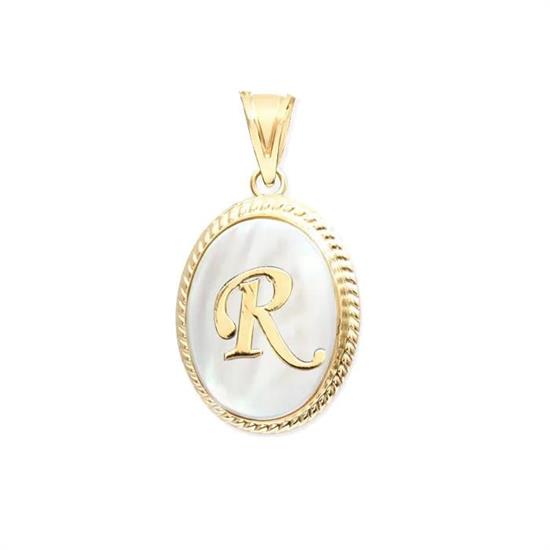 R Harfi Sedefli 14 Ayar Altın Kolye Ucu