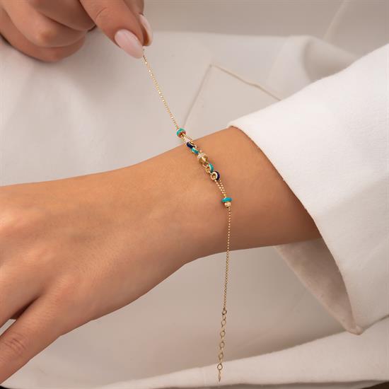 Renkli Taşlı 14 Ayar Altın Bileklik