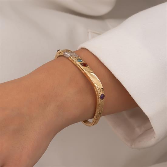 Renkli Taşlı 14 Ayar Altın Kelepçe