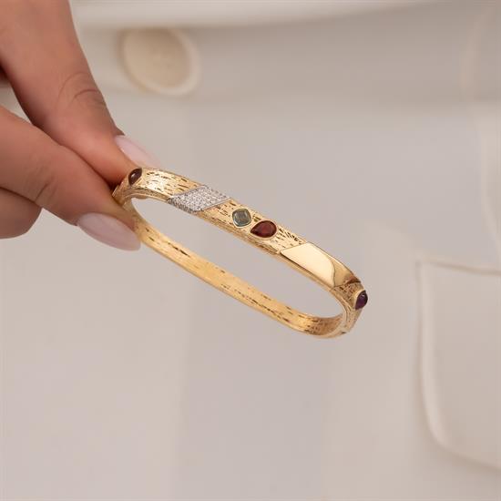 Renkli Taşlı 14 Ayar Altın Kelepçe