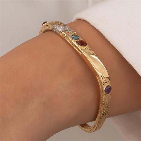 Renkli Taşlı 14 Ayar Altın Kelepçe