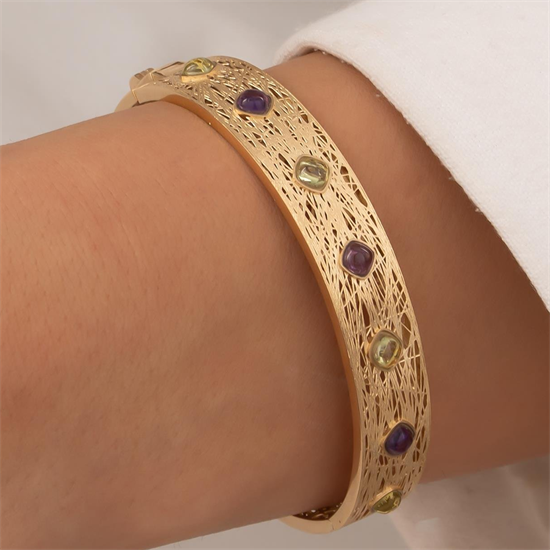 Renkli Taşlı 14 Ayar Altın Kelepçe