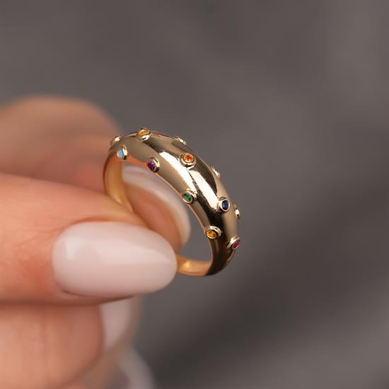 Renkli Taşlı 14 Ayar Altın Yüzük