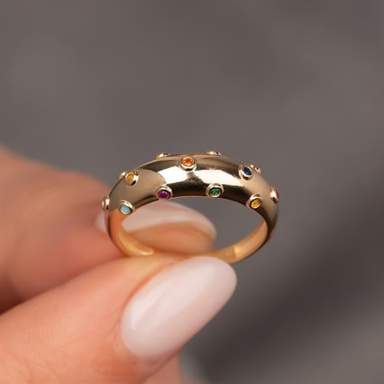 Renkli Taşlı 14 Ayar Altın Yüzük