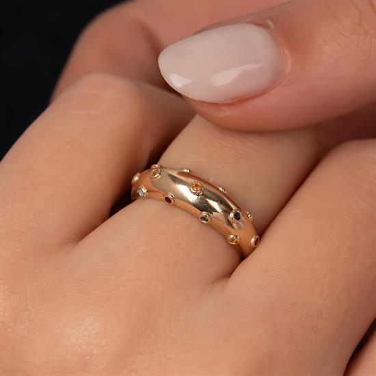 Renkli Taşlı 14 Ayar Altın Yüzük