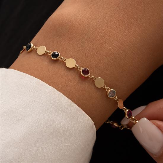 Renkli Taşlı 14 Ayar Bileklik