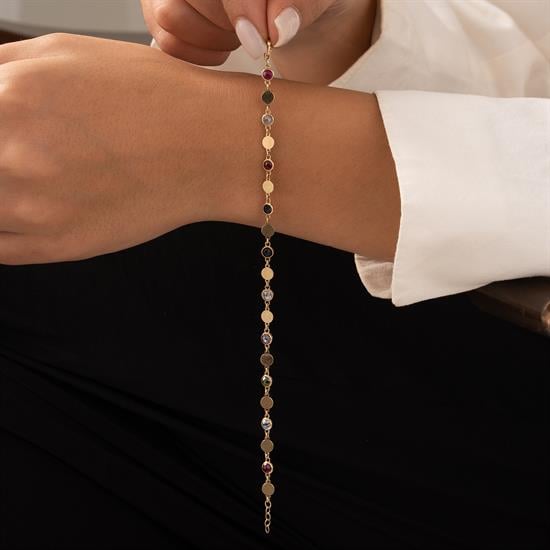 Renkli Taşlı 14 Ayar Bileklik