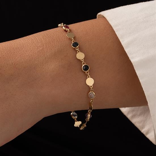 Renkli Taşlı 14 Ayar Bileklik