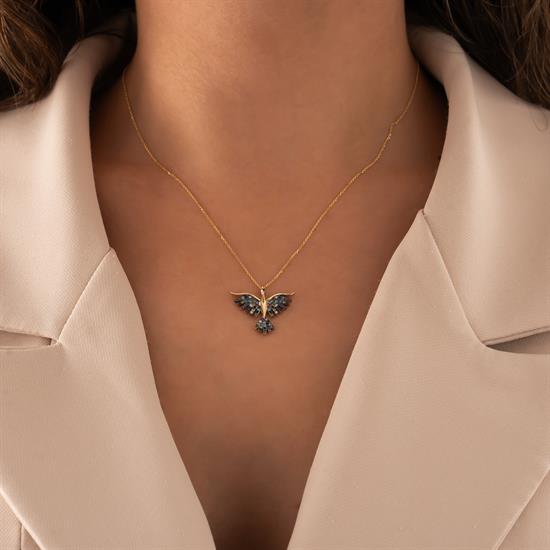 Renkli Taşlı Anka Kuşu 14 Ayar Altın Kolye