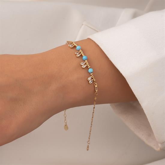 Renkli Taşlı Damla 14 Ayar Altın Bileklik