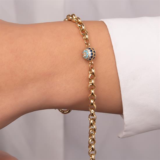 Renkli Taşlı Nazar Boncuğu 14 Ayar Altın Bileklik