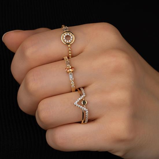 Turuncu Taşlı Spor 14 Ayar Altın Yüzük