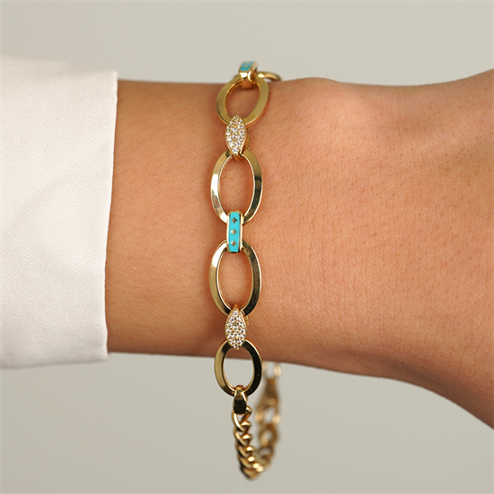 Renkli Taşlı Tasarım 14 Ayar Altın Bileklik