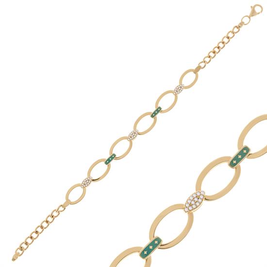 Renkli Taşlı Tasarım 14 Ayar Altın Bileklik