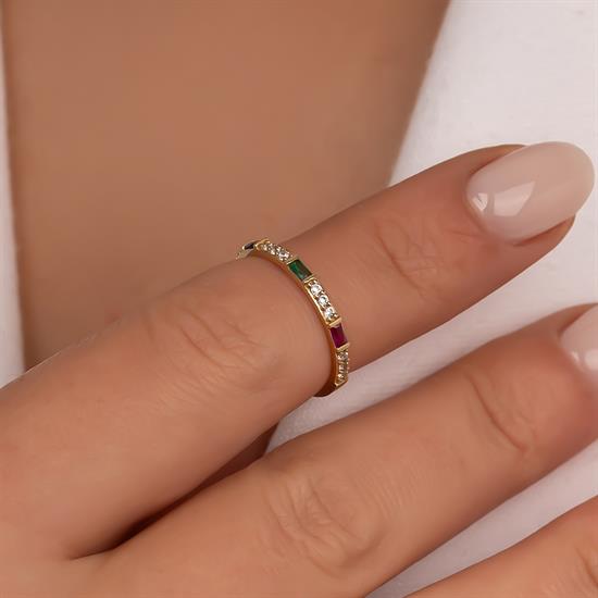 Renkli Taşlı Trend 14 Ayar Altın Yüzük