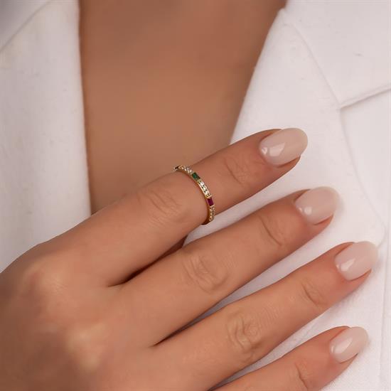 Renkli Taşlı Trend 14 Ayar Altın Yüzük