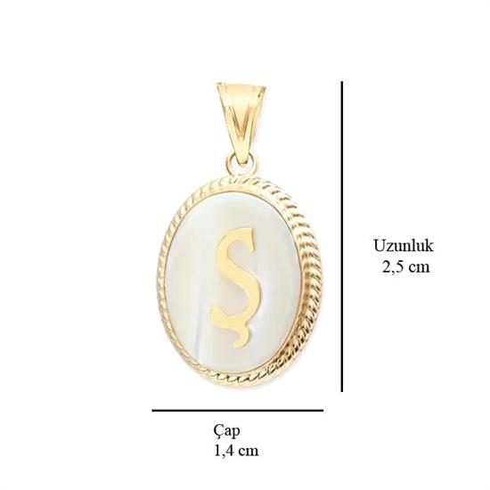 Ş Harfi Sedefli 14 Ayar Altın Kolye Ucu
