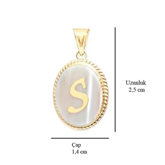 S Harfi Sedefli 14 Ayar Altın Kolye Ucu