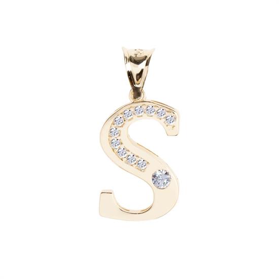 S Harfi Taşlı 14 Ayar Altın Kolye Ucu