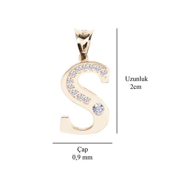 S Harfi Taşlı 14 Ayar Altın Kolye Ucu