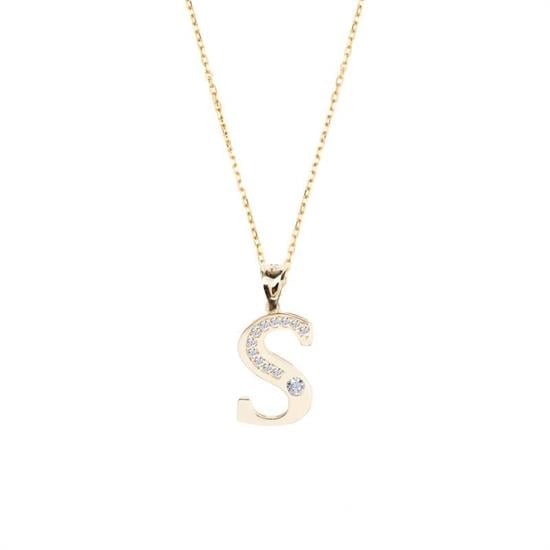 S Harfi Taşlı 14 Ayar Altın Kolye Ucu