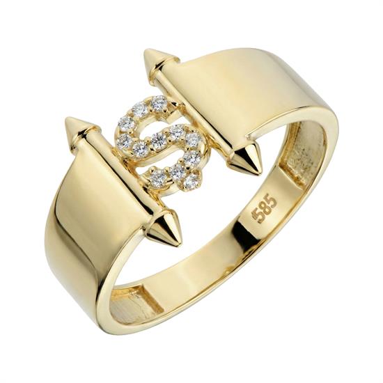 Ş Harfi Taşlı Yüzük 14 Ayar Altın