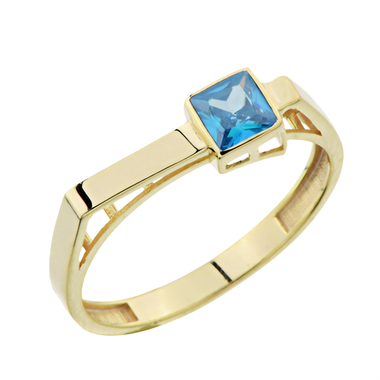 Sade Mavi Taşlı 14 Ayar Altın Yüzük