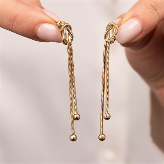 Düğüm Sallantılı 5 Cm Küpe 14 Ayar Altın
