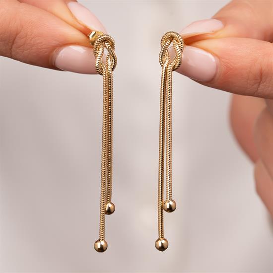 Düğüm Sallantılı 5 Cm Küpe 14 Ayar Altın
