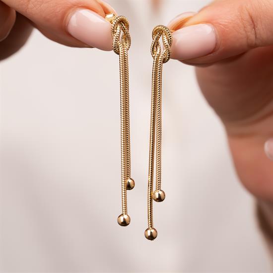 Düğüm Sallantılı 5 Cm Küpe 14 Ayar Altın