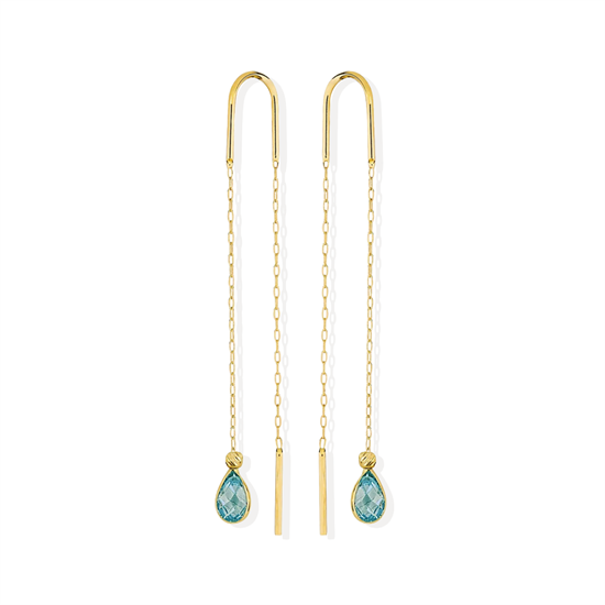 Sallantılı Mavi Taşlı Küpe 14 Ayar Altın